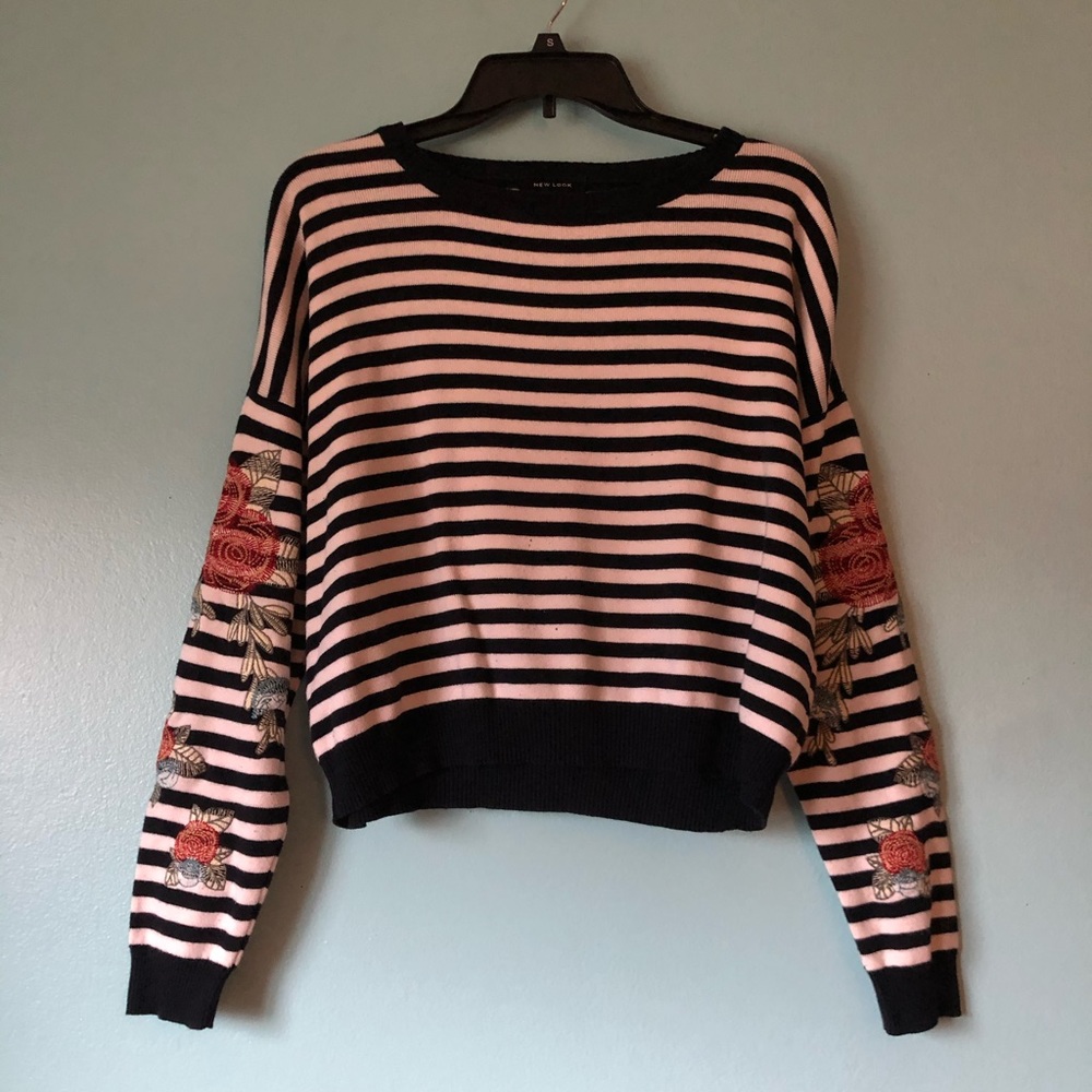 Striped sweater with embroidery design